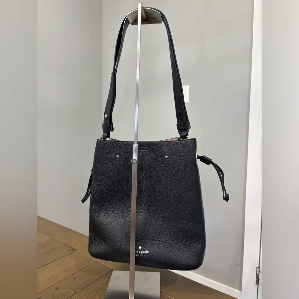 Kate Spade Marti Bucket Bag in Black Pebble Leather